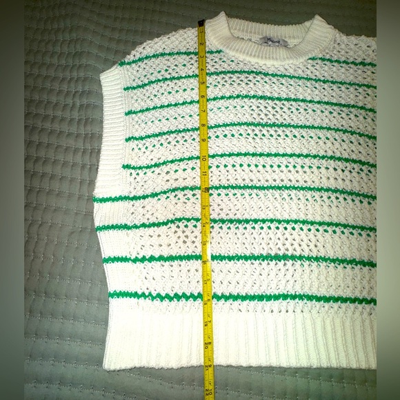Madewell Crew Neck Open-Stitch Sweater Tee in Green Stripe. Size Small. NWT - Picture 7 of 16
